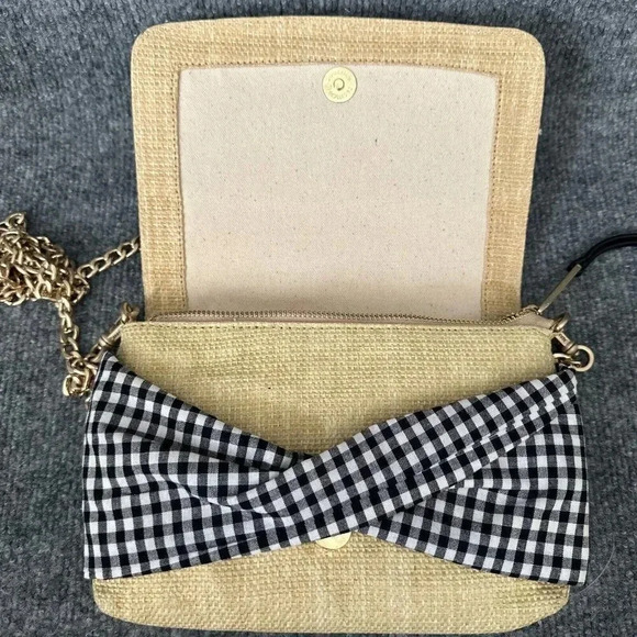 Abbie & Emmie Straw Crossbody Womens Small Gingham Gold Chain Summer Purse - Picture 5 of 12